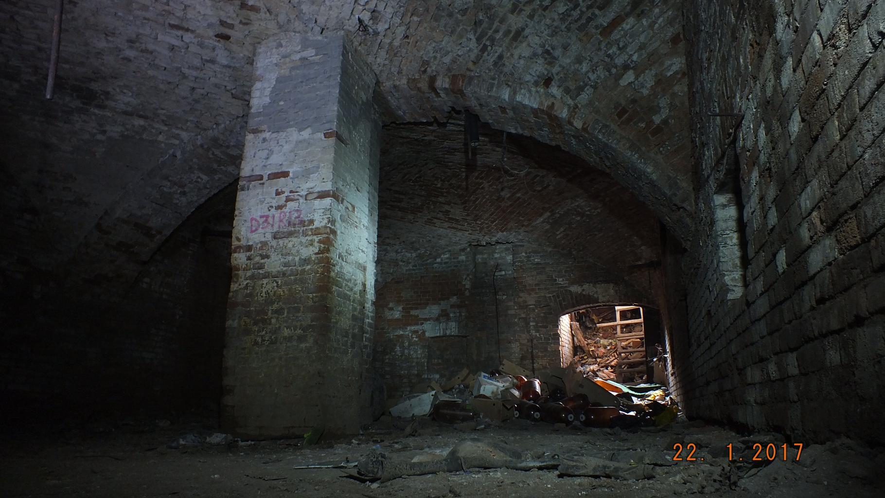 Древний заброшенный подвал в разрушенном купеческом доме.